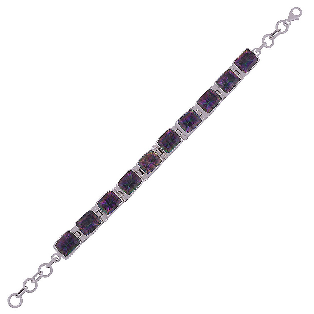 Amethyst Natural Gemstone 925 Sterling Solid Silver Rectangle Cut Stone Handmade Bracelet Diameter: Length: 7 Inch Extra Adjustable X Width: 10 Mm Inch (In)