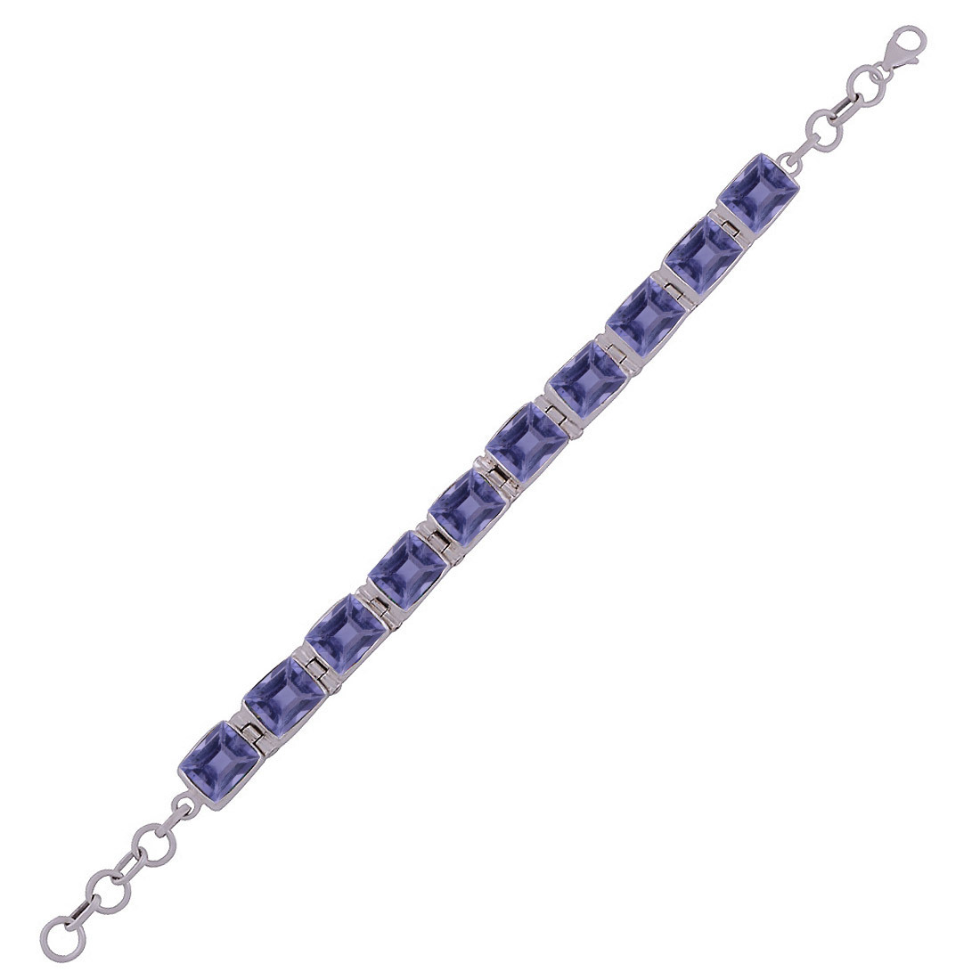 Amethyst Natural Gemstone 925 Sterling Solid Silver Rectangle Cut Stone Handmade Bracelet Diameter: Length: 7 Inch Extra Adjustable X Width: 10 Mm Inch (In)