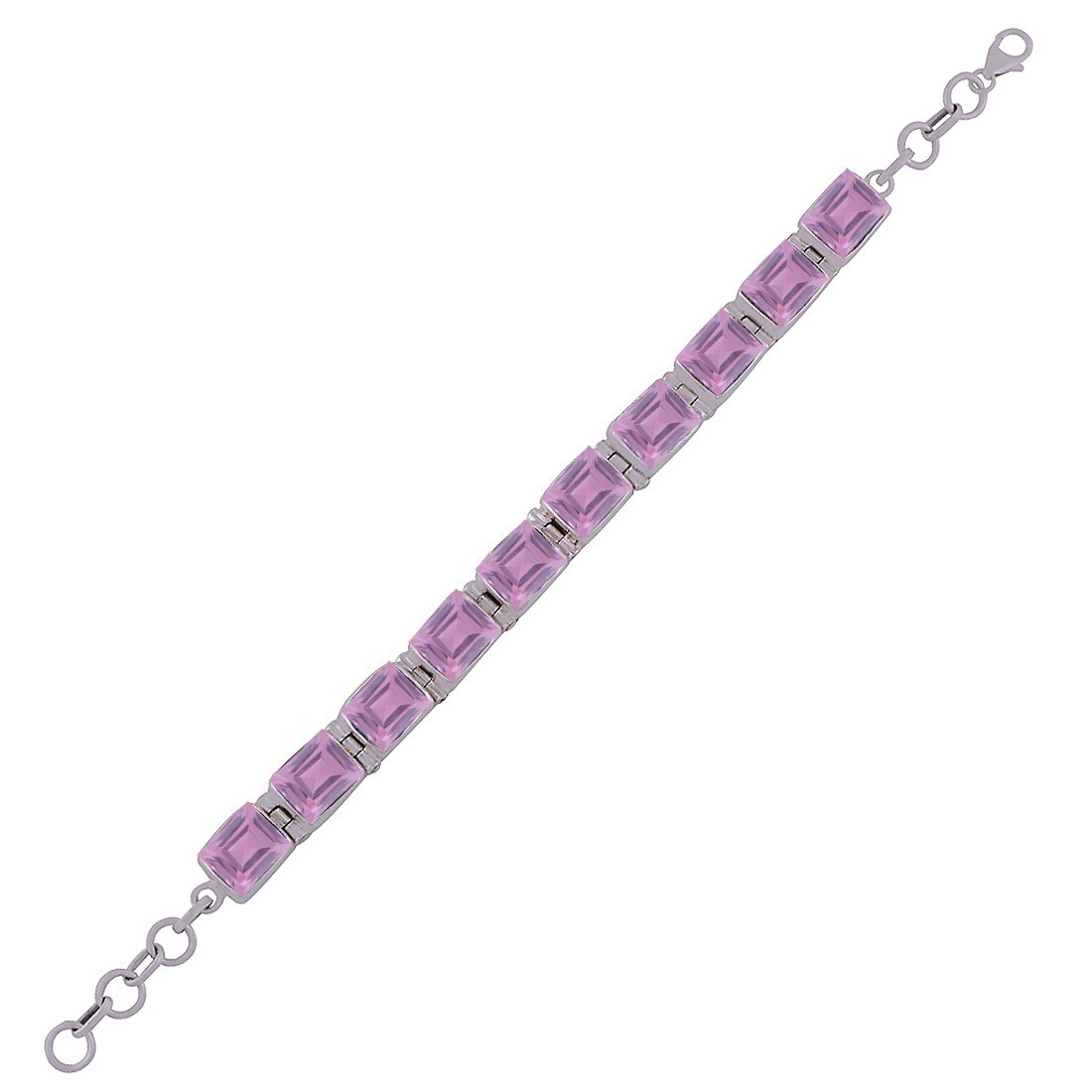 Amethyst Natural Gemstone 925 Sterling Solid Silver Rectangle Cut Stone Handmade Bracelet Diameter: Length: 7 Inch Extra Adjustable X Width: 10 Mm Inch (In)