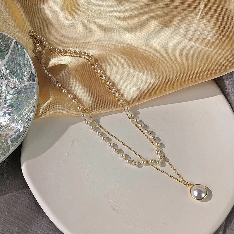 Party Vembley Charming Gold Plated Pearl Double Layered Pendant Necklace For Women And Girls