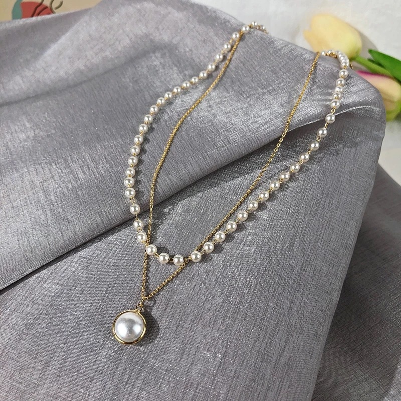 Party Vembley Charming Gold Plated Pearl Double Layered Pendant Necklace For Women And Girls
