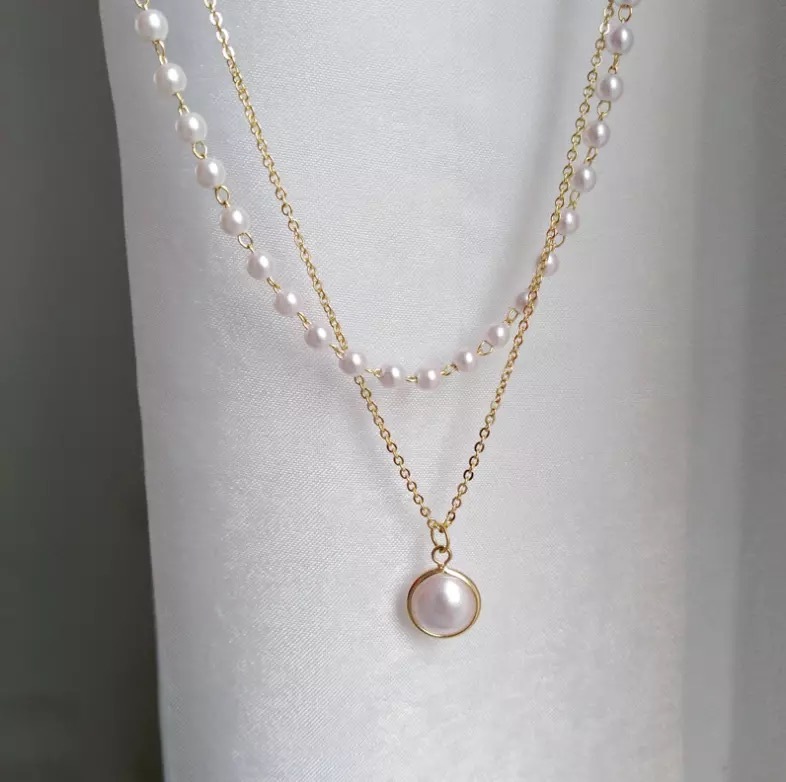 Party Vembley Charming Gold Plated Pearl Double Layered Pendant Necklace For Women And Girls