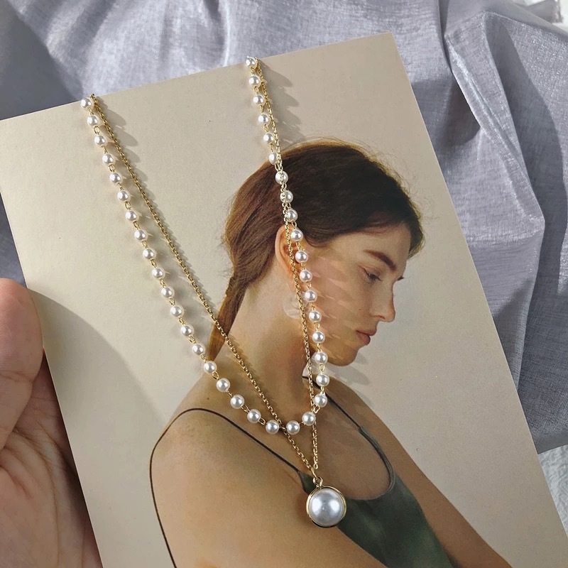 Party Vembley Charming Gold Plated Pearl Double Layered Pendant Necklace For Women And Girls