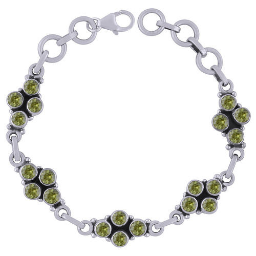 Peridot Natural Gemstone 925 Sterling Solid Silver Round Cut Stone Handmade Bracelet Diameter: Length: 7.5 Inch X Width: 10 Mm Inch (In)