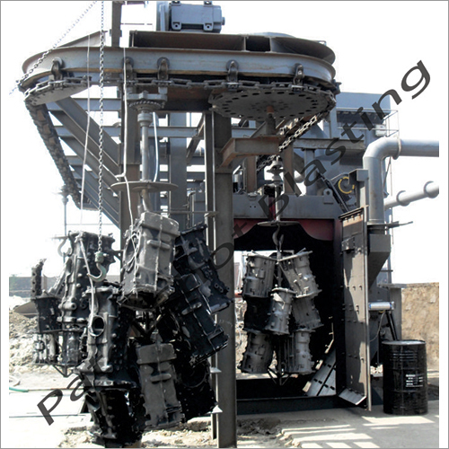 ब्लू कंटीन्यूअस मोनोरेल हैंगर टाइप शॉट ब्लास्टिंग मशीन