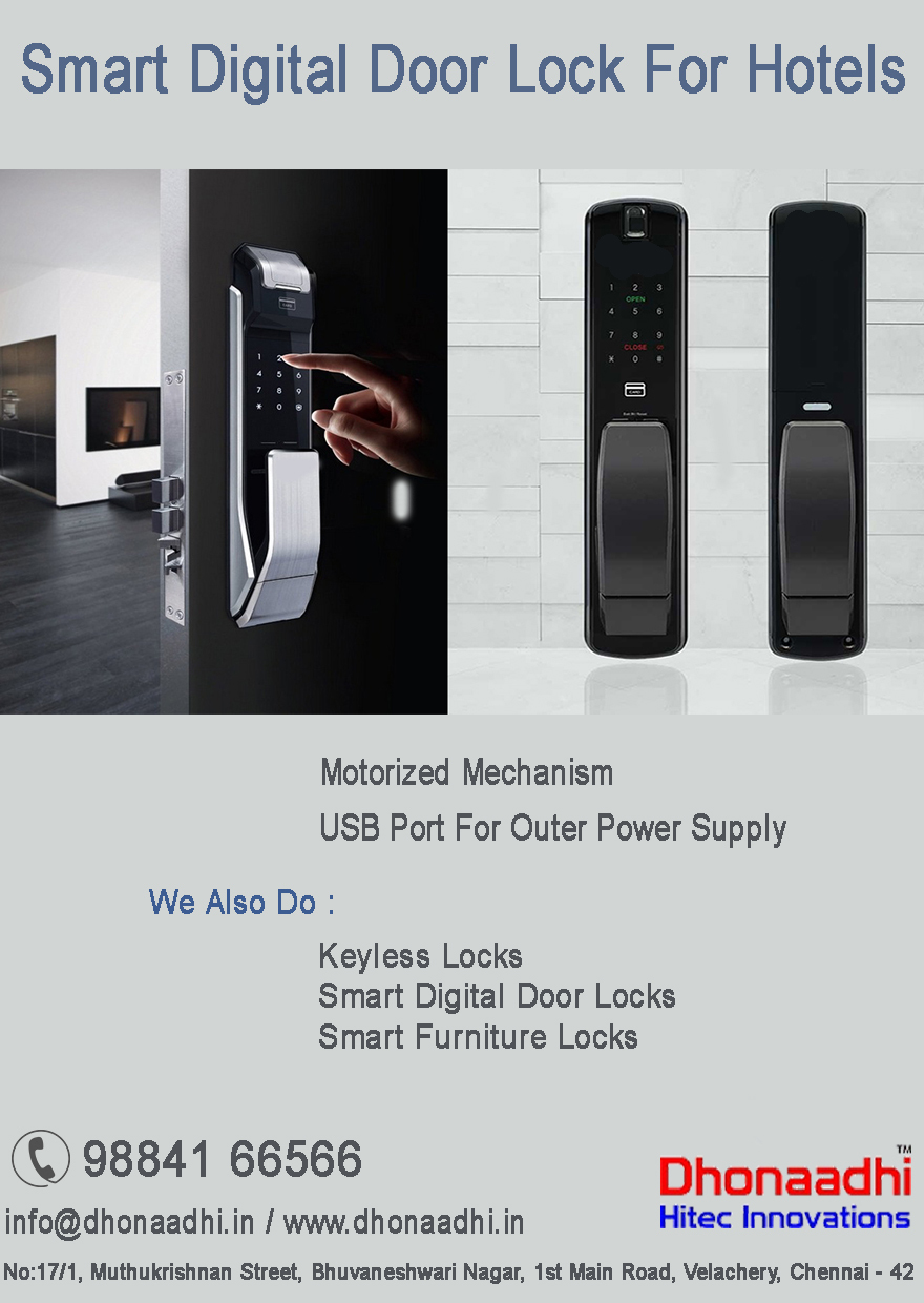 Digital Door Lock With Power Saving Switch For Hotels Usage: Motorized Mechanism