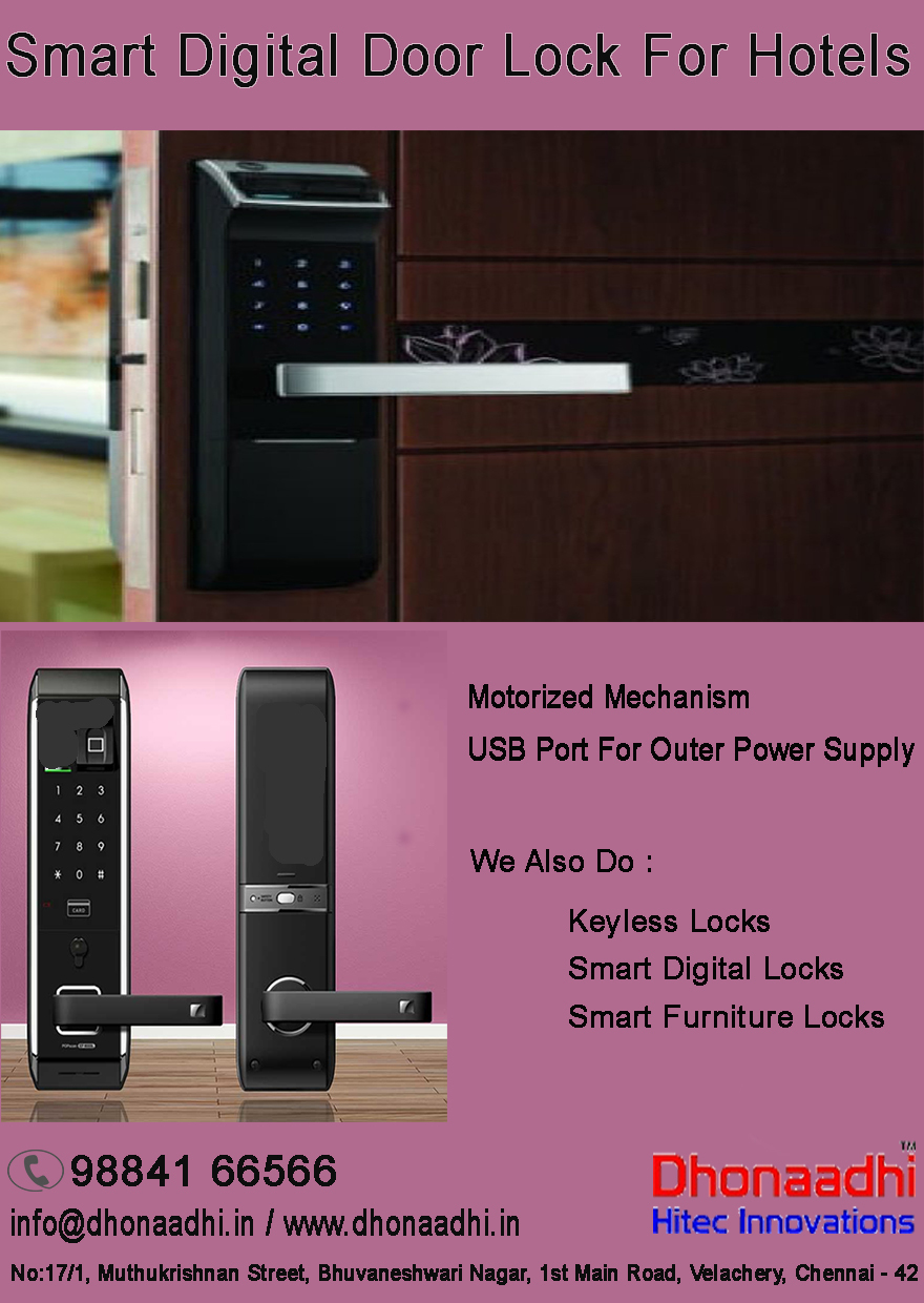 Digital Door Lock With Power Saving Switch For Hotels Usage: Motorized Mechanism