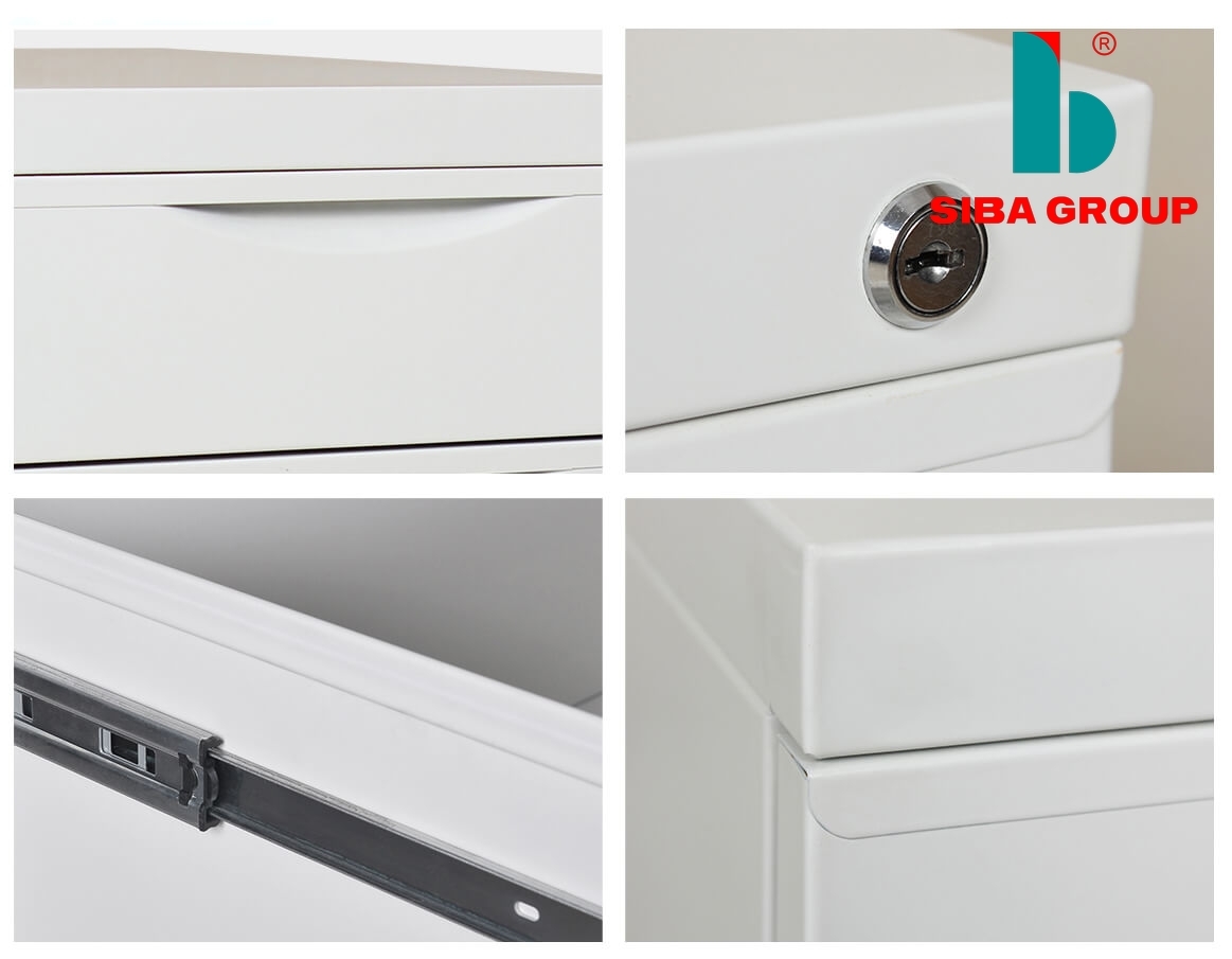 Machine Made Hot Sale 3 Drawer Steel Office Use White Metal File Storage Mobile Pedestal Cabinet