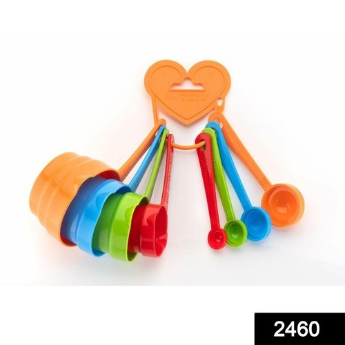 2460 Kitchen Cooking And Baking Metric Measurement Cup Type Spoon (Multicolour) (Set Of 8) - Plastic, Copper Handle, Stackable Design, Durable and Space-Saving