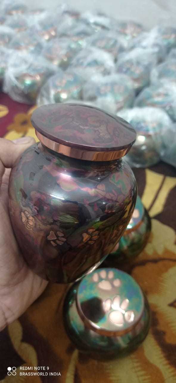 Raku Odyssey With Golden Paw Brass Cremenation Urn