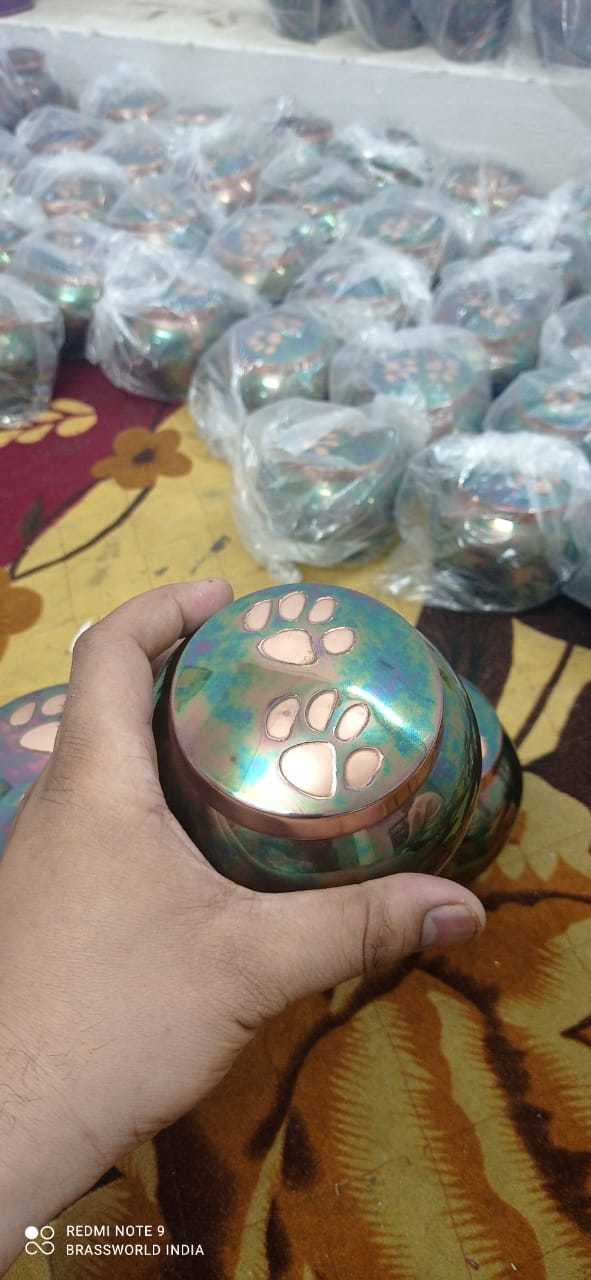 Raku Odyssey With Golden Paw Brass Cremenation Urn