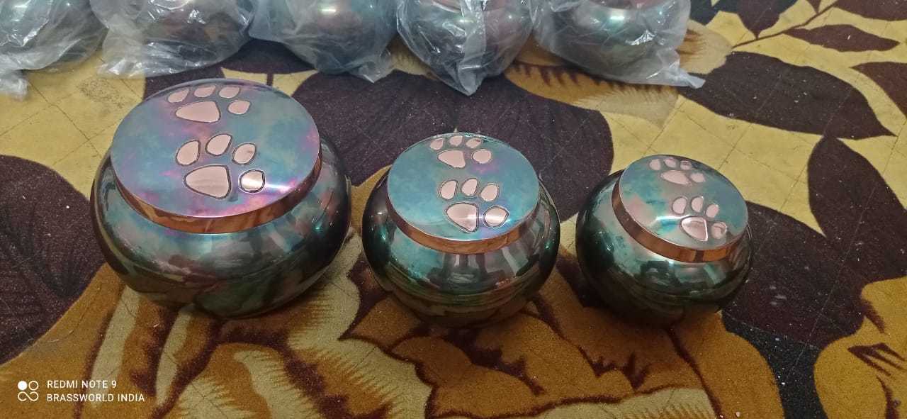 Raku Odyssey With Golden Paw Brass Cremenation Urn