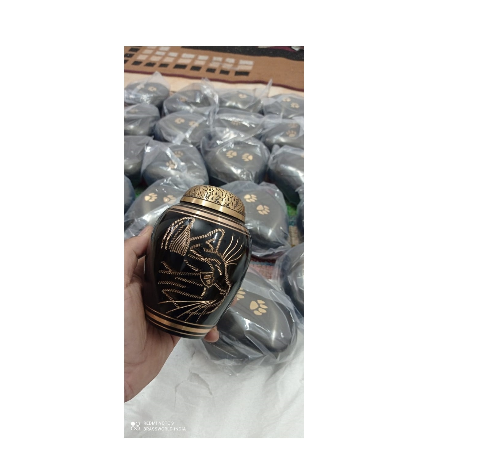 Cat Head Engraved Brass Pet Urn Funeral Supplies