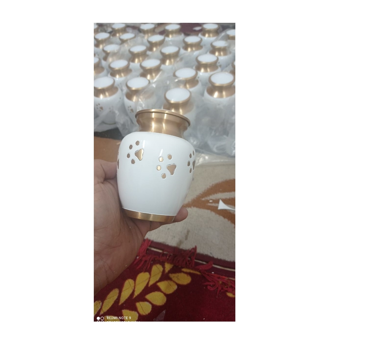 Brass Odyssey White With Golden Paw Urn Funeral Supplies