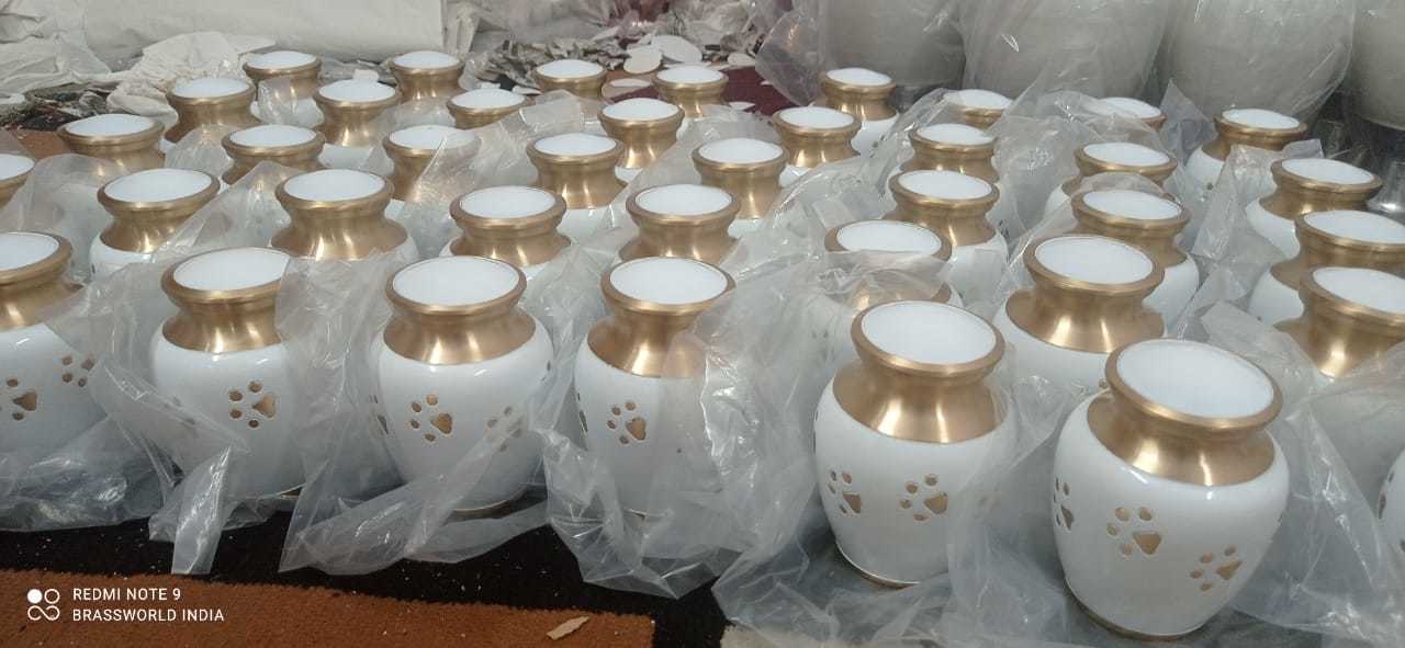 Brass Odyssey White With Golden Paw Urn Funeral Supplies