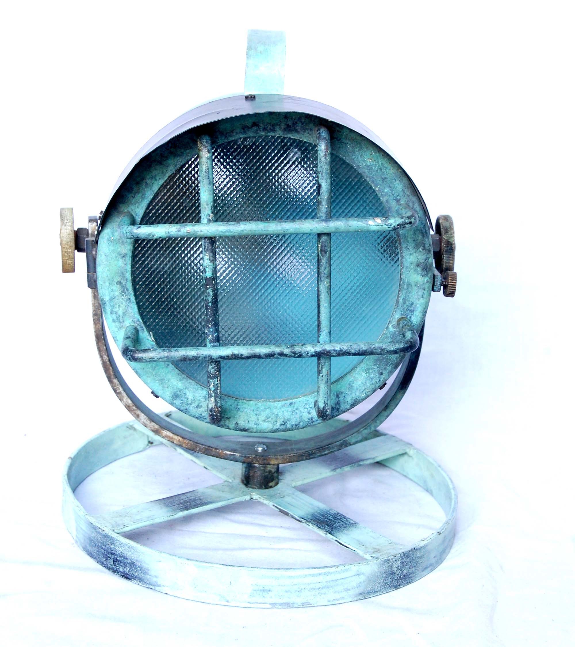 Brass & Aluminium Handmade Spot Search Light - 26cm Height, 19cm Diameter, Patina Finish | Antique European Design, Unique Table Lamp