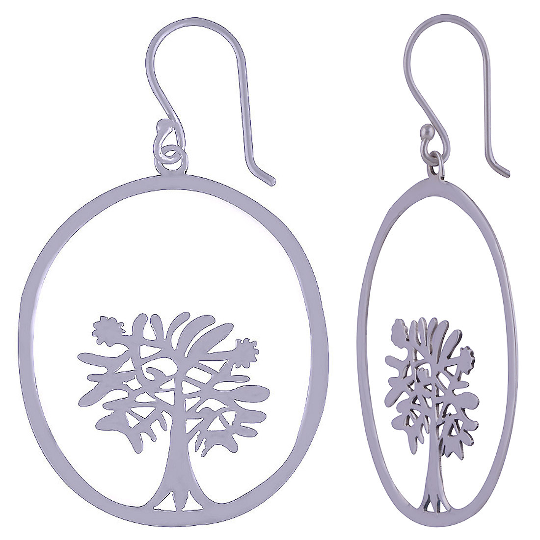 Round Tree Frame Plain 925 Sterling Solid Silver Earrings Gender: Children