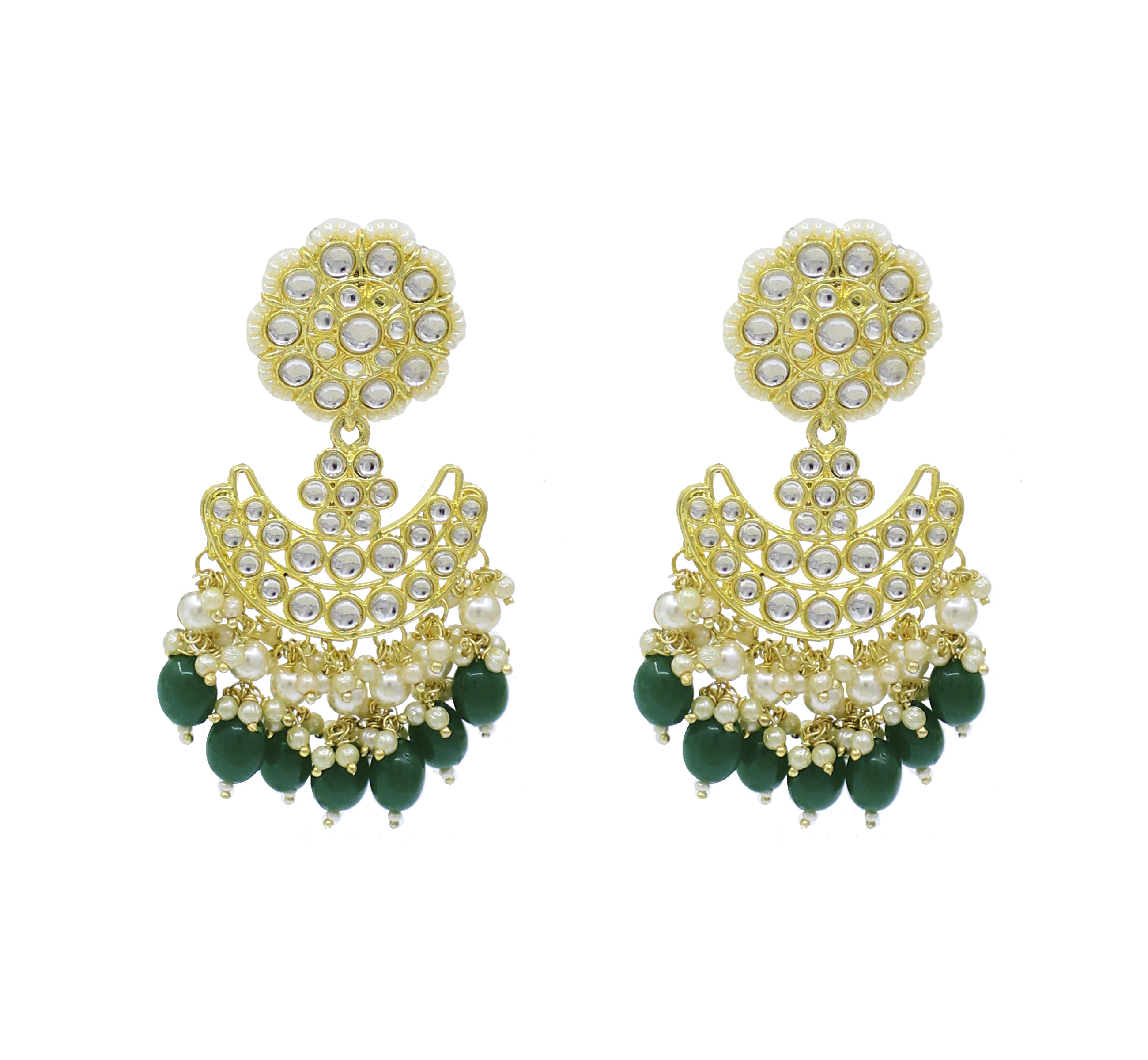 Glorious Design Green Color Kundan Gold Plated Choker Necklace Set Drop Earrings