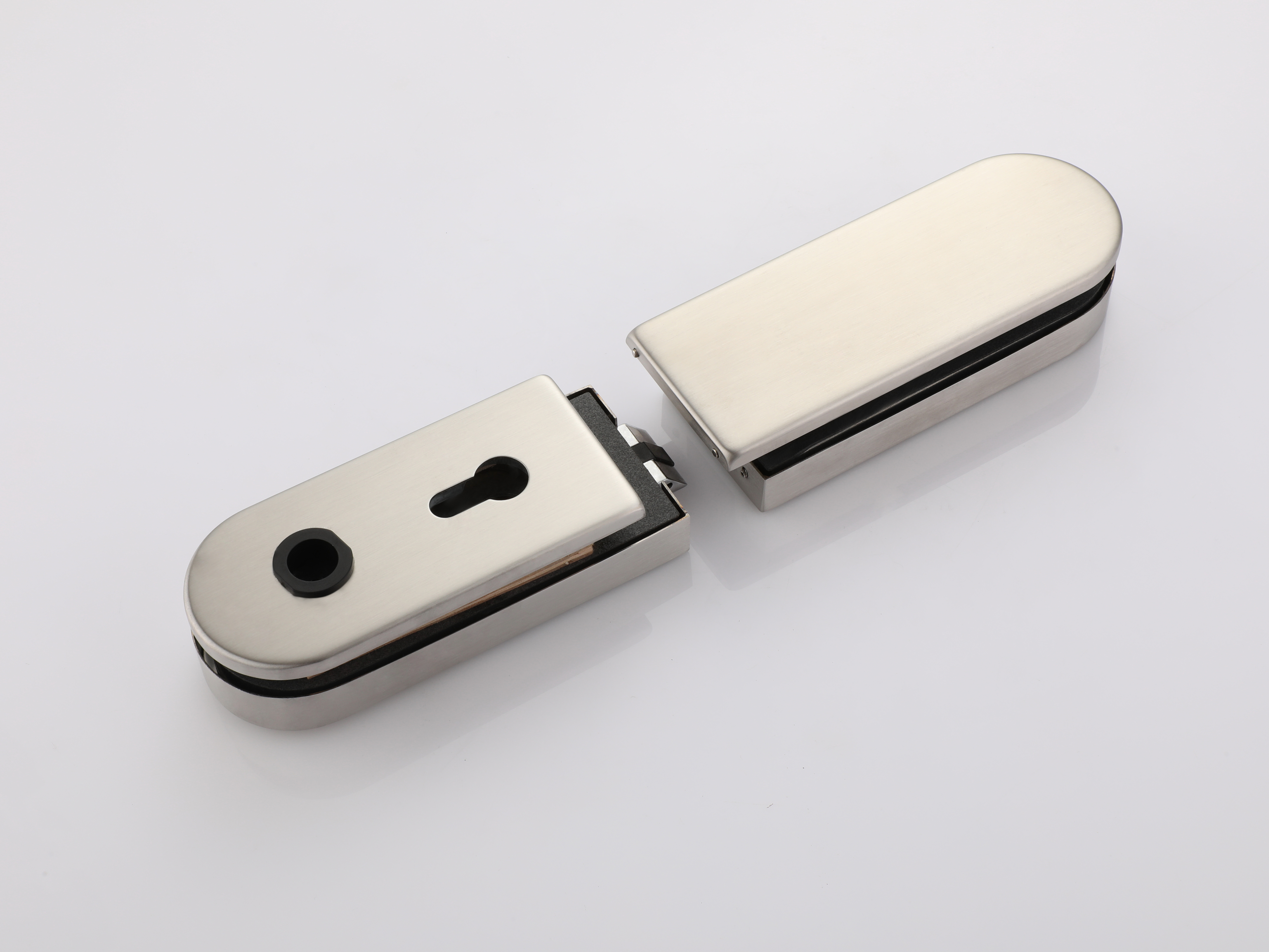 Glass Door Lock - 100mm X 50mm | Stainless Steel Silver And Black Finish Key Lock Design Surface Mount For 8-12mm Glass