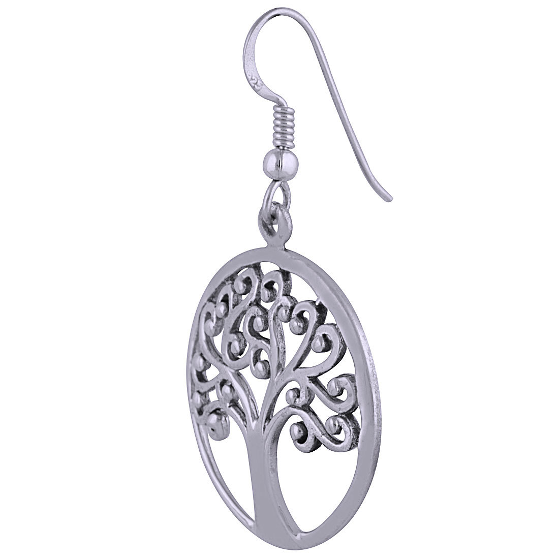 Round Tree Frame Plain 925 Sterling Solid Silver Earrings Gender: Children