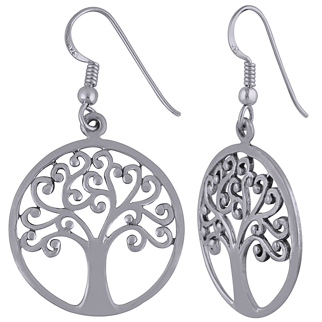 Round Tree Frame Plain 925 Sterling Solid Silver Earrings Gender: Children