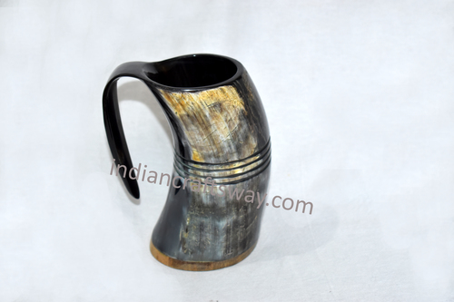 Multi Natural Horn Mug With Wooden Base