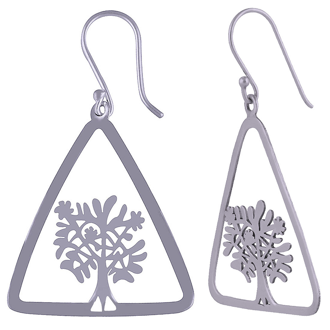 Triangle Tree Frame Plain 925 Sterling Solid Silver Earrings Gender: Children