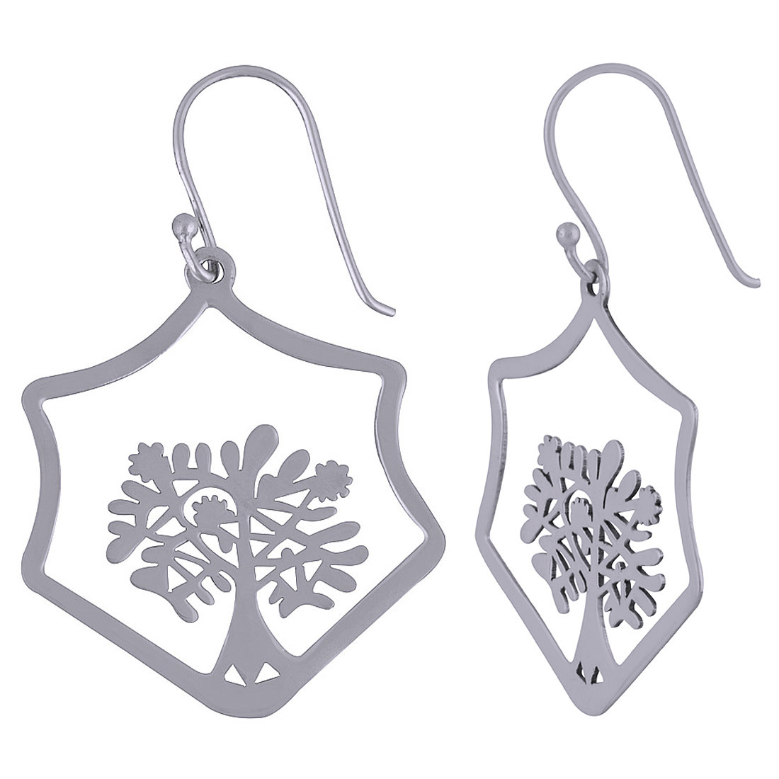 Hexagon Tree Frame Plain 925 Sterling Solid Silver Earrings Gender: Children