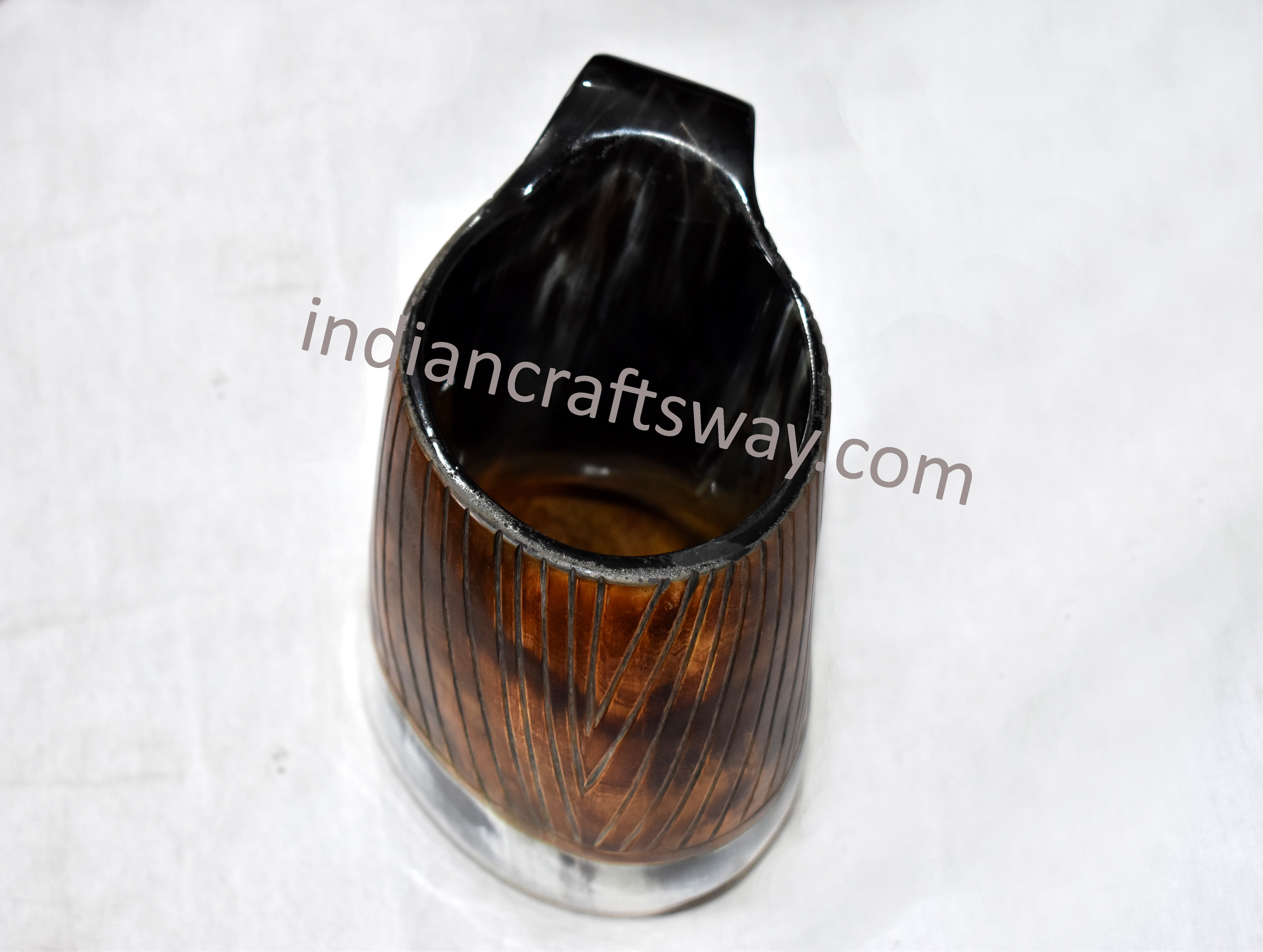Multi Viking Drinking Brown Horn Mug With Wooden Base