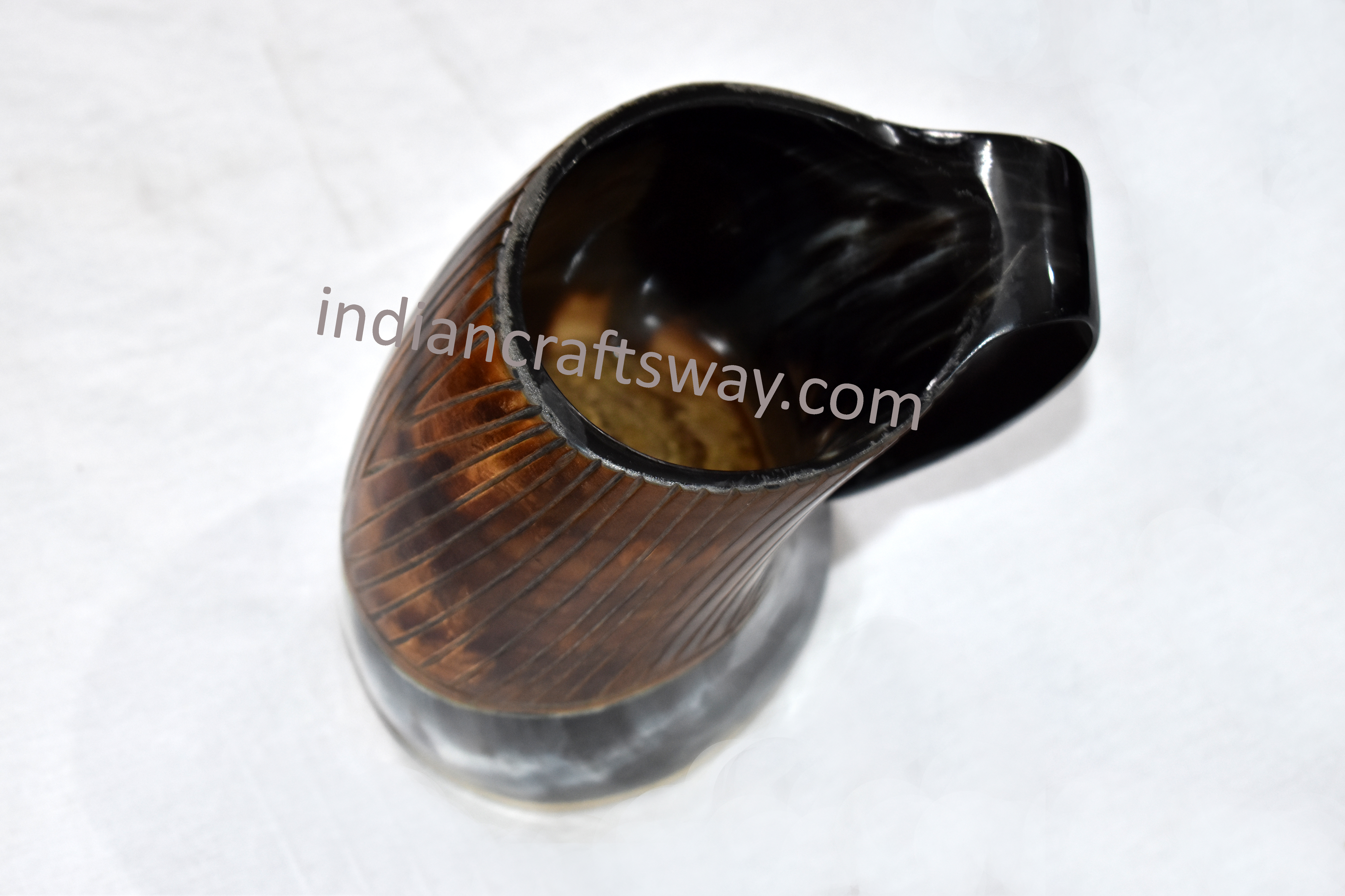 Multi Viking Drinking Brown Horn Mug With Wooden Base