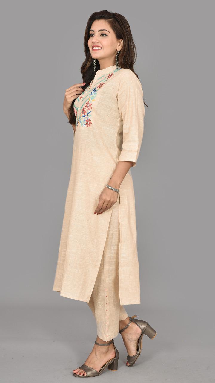 Cream And Grey Rayon Kurti