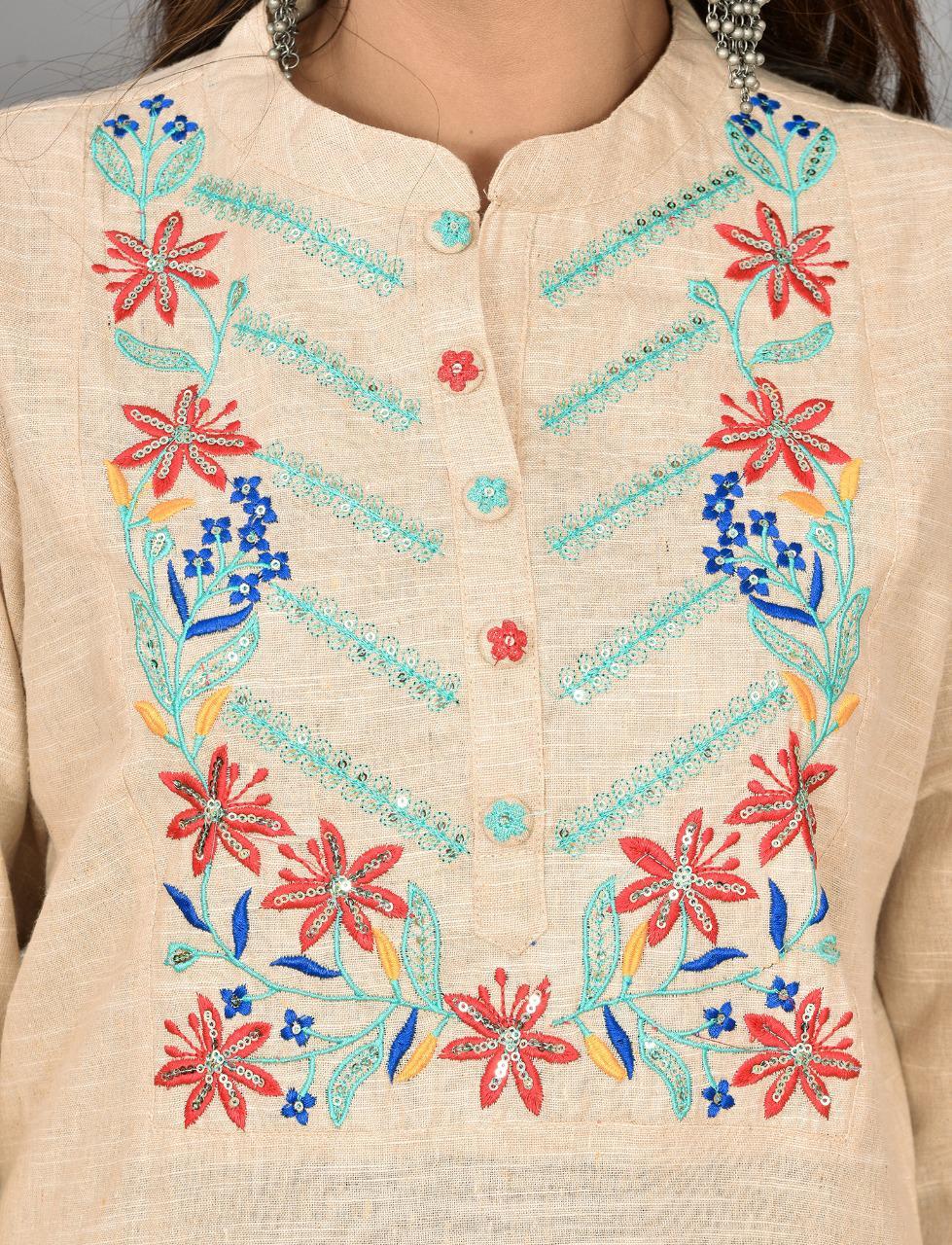 Cream And Grey Rayon Kurti