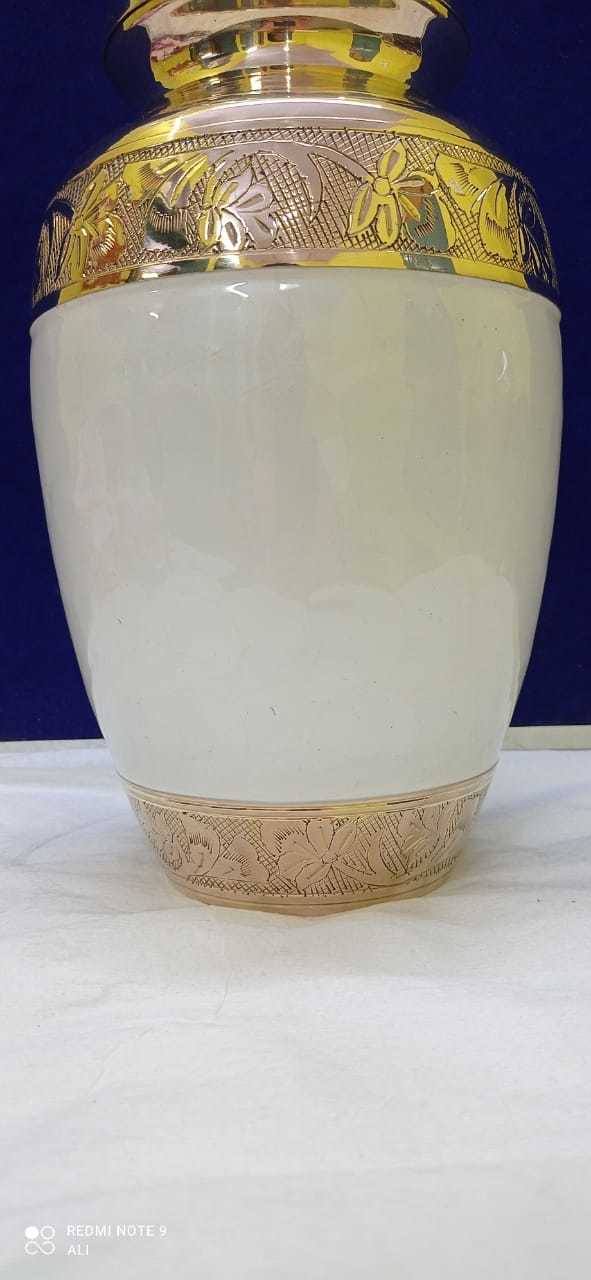 Brass White Cremation Adult Urn With Golden Engraved Funeral Supplies