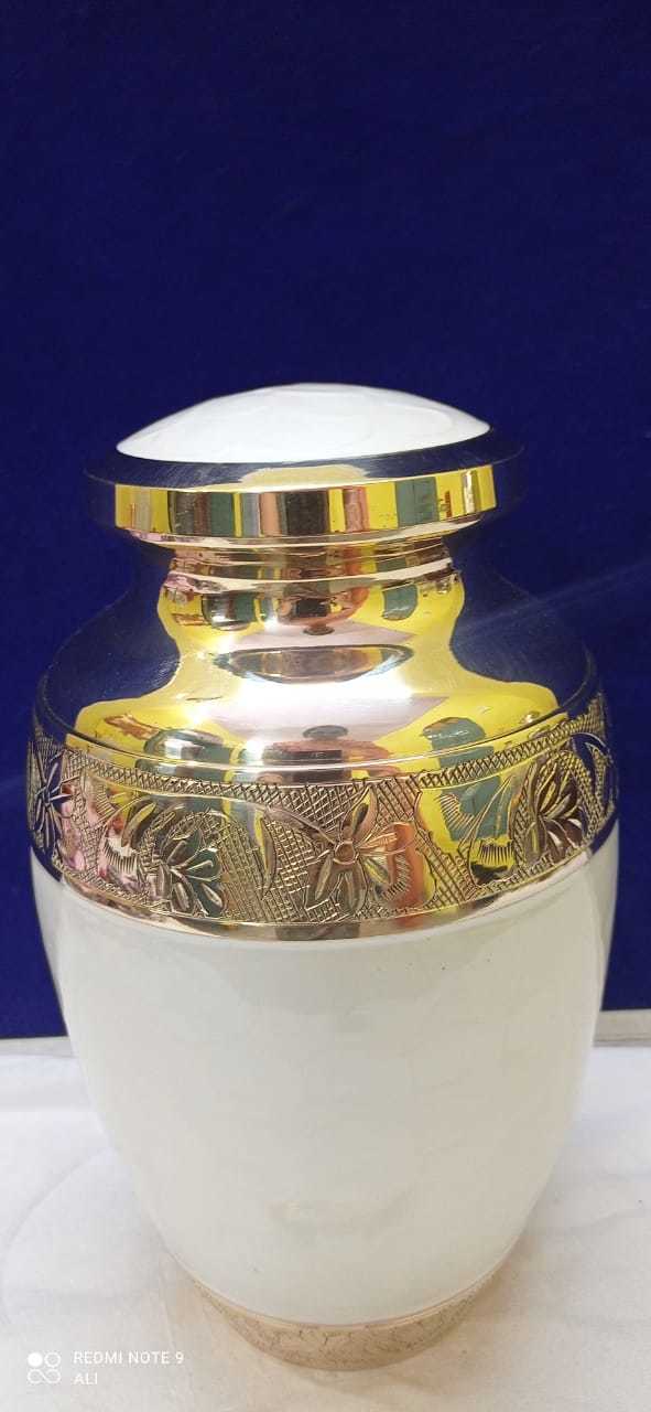 Brass White Cremation Adult Urn With Golden Engraved Funeral Supplies