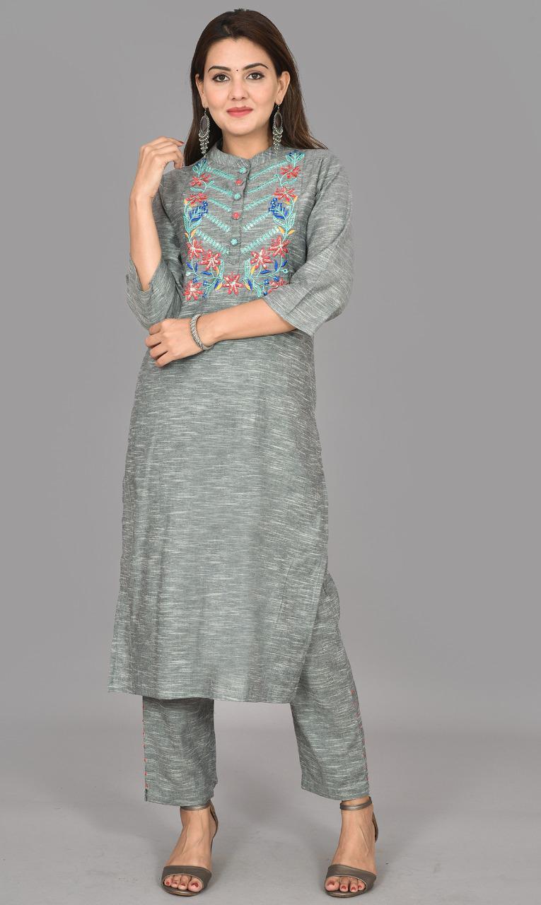 Cream And Grey Rayon Kurti