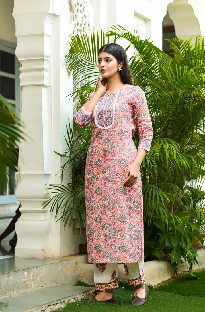 Blue And Pink Rayon Kurti