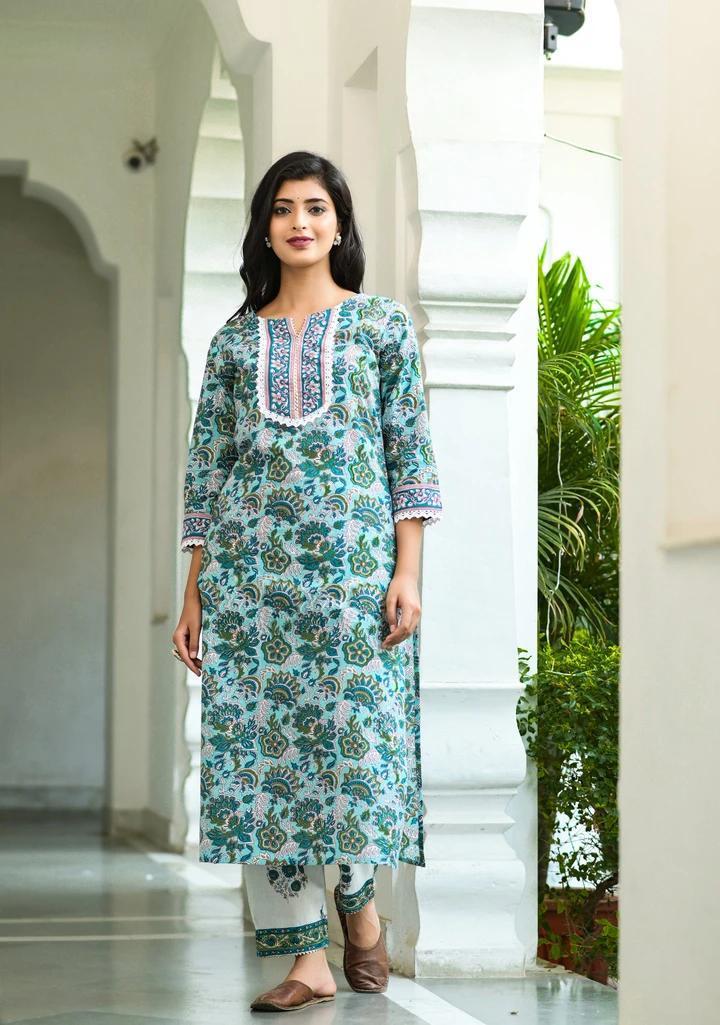 Blue And Pink Rayon Kurti