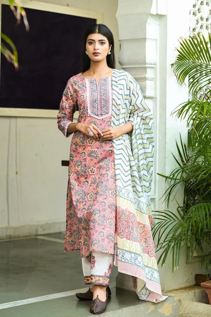 Blue And Pink Rayon Kurti