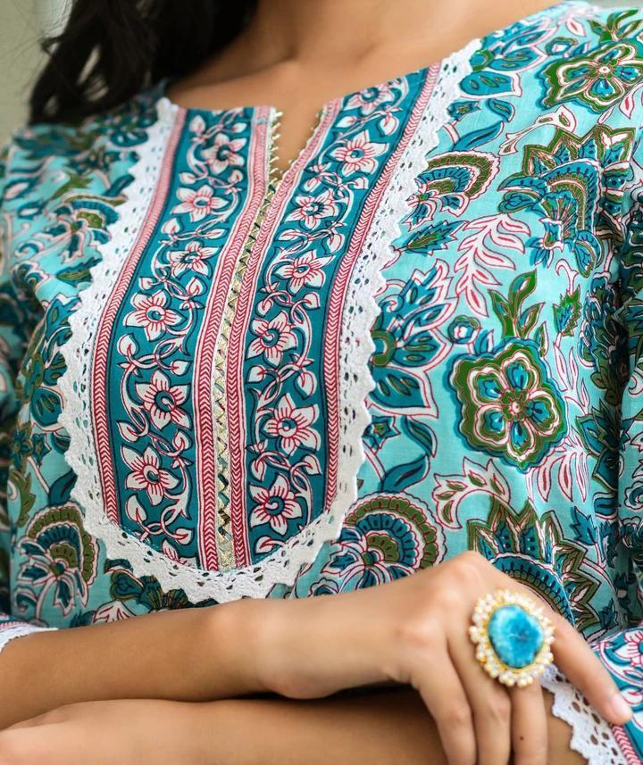 Blue And Pink Rayon Kurti
