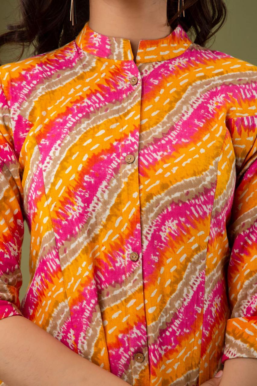 Jaipuri Leheriya Kurta - Cotton Fabric, Multi-color Printed Design | Bollywood Style For Daily Wear, Suitable For All Seasons
