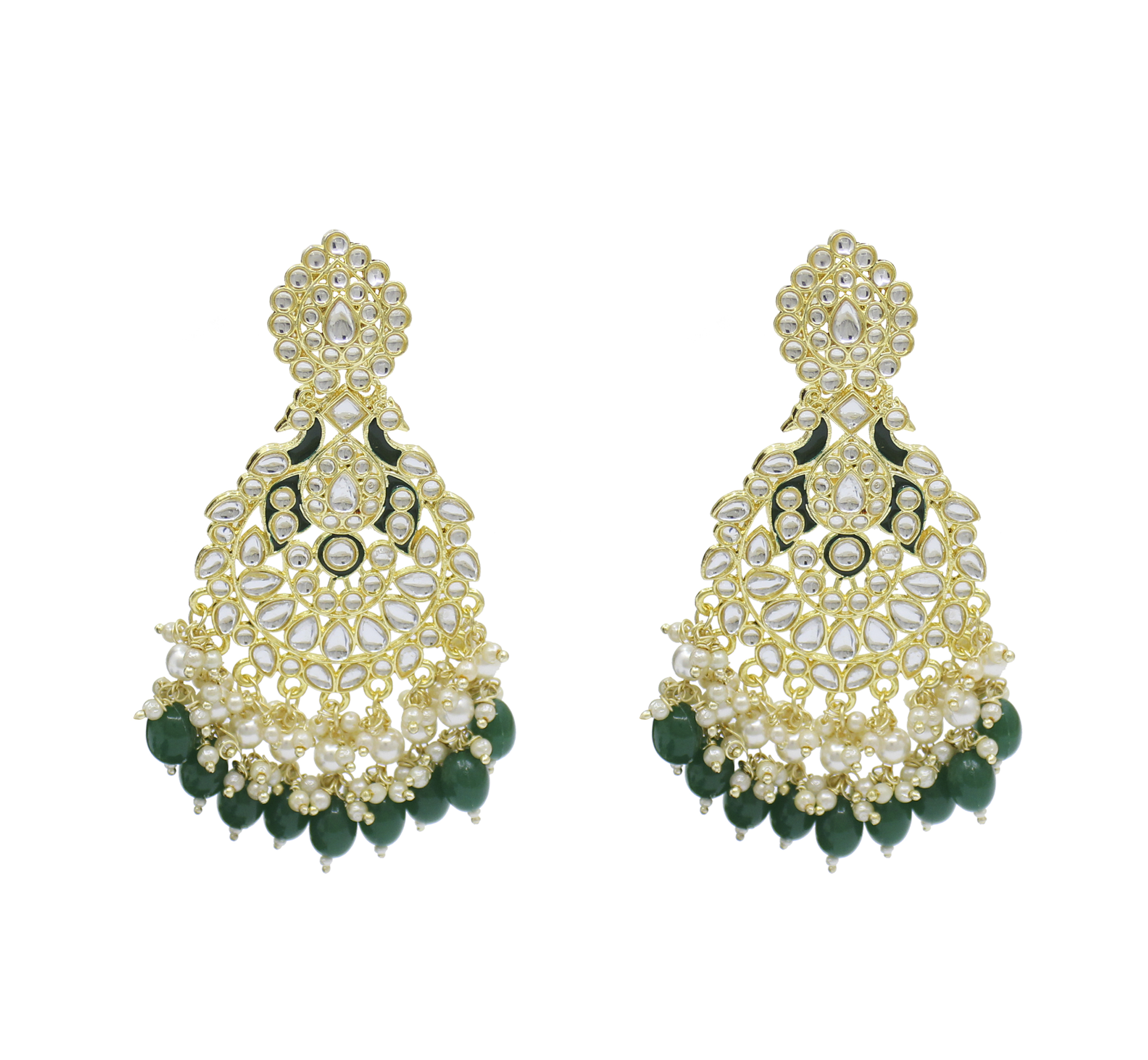 Peacock Design Meenakri Work Kundan Wedding Choker Necklace Set Drop Earrings