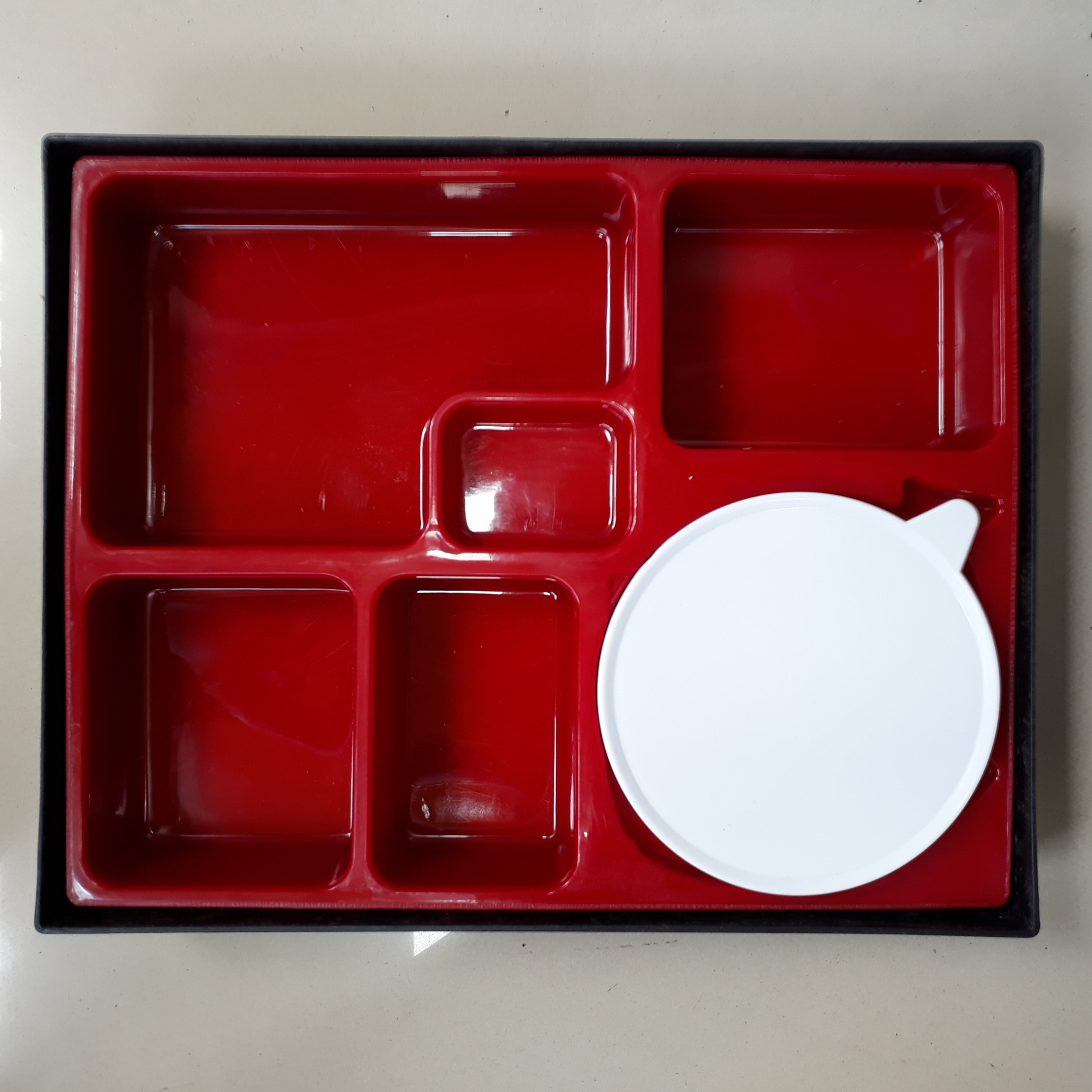 Red Inside & Matt Black Outside Bento Box 6 Compartment With Bowl