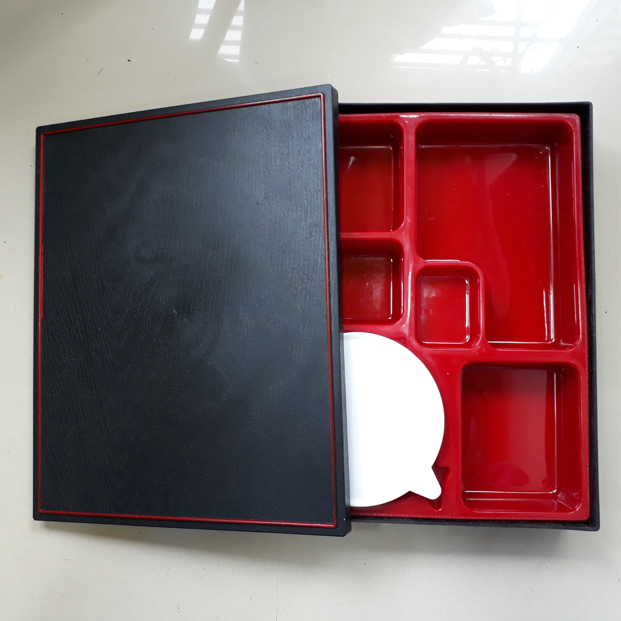 Red Inside & Matt Black Outside Bento Box 6 Compartment With Bowl