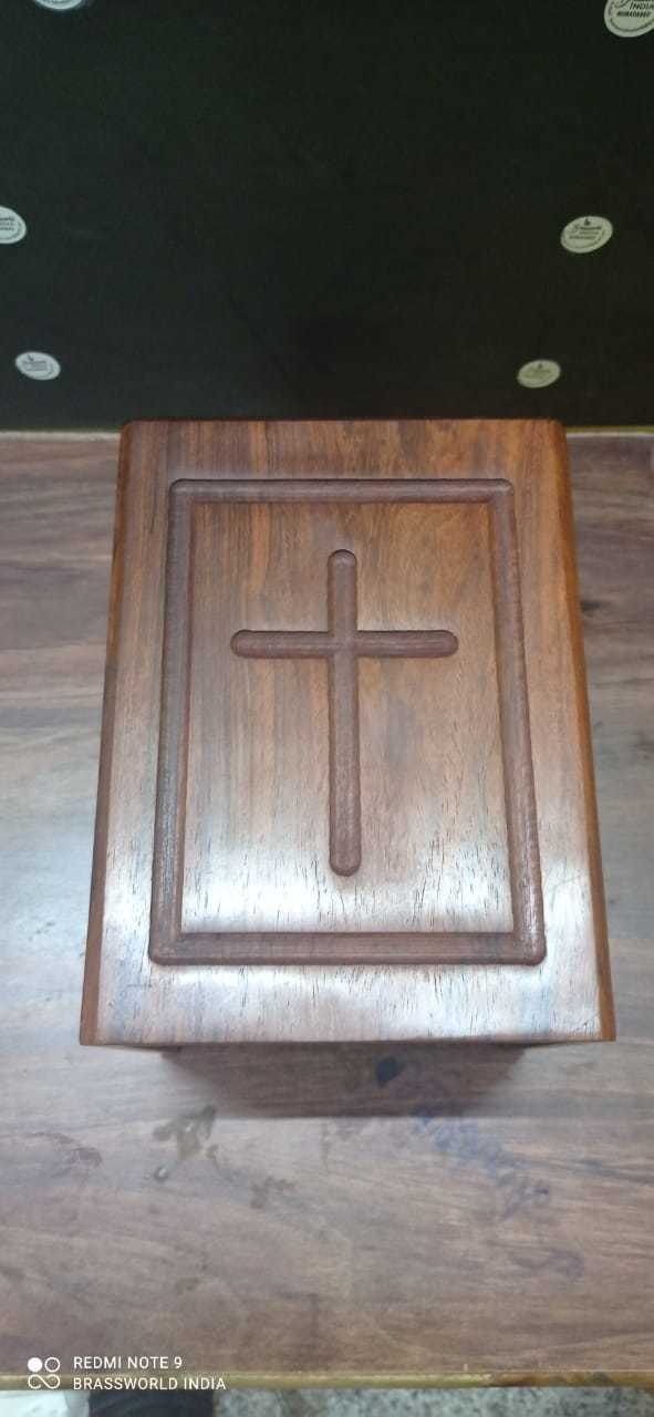 Rectangle Box Wood With Cross Adult Cremation Urn