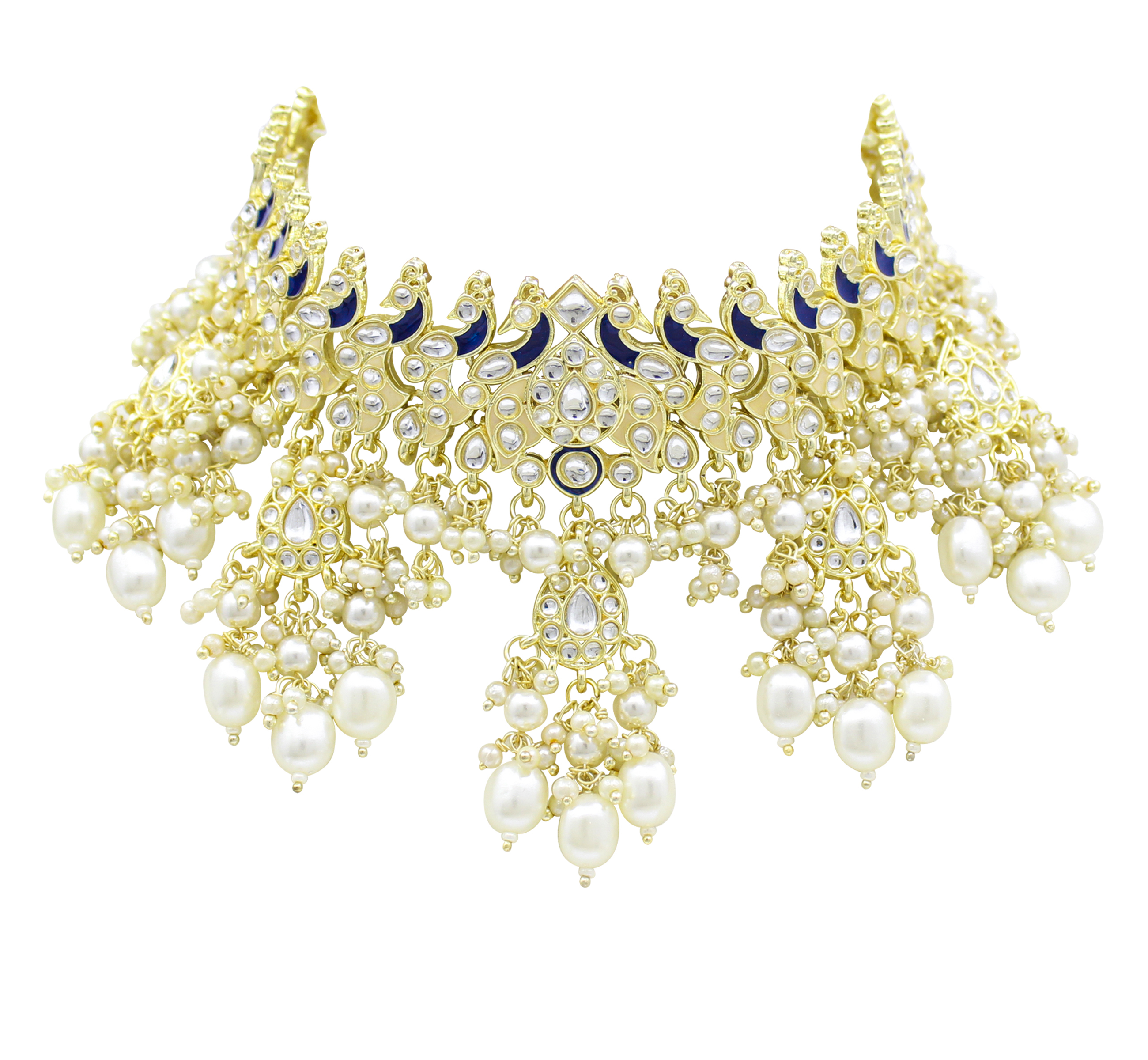 Peacock Design Meenakri Work Kundan Choker Necklace Set Drop Earrings