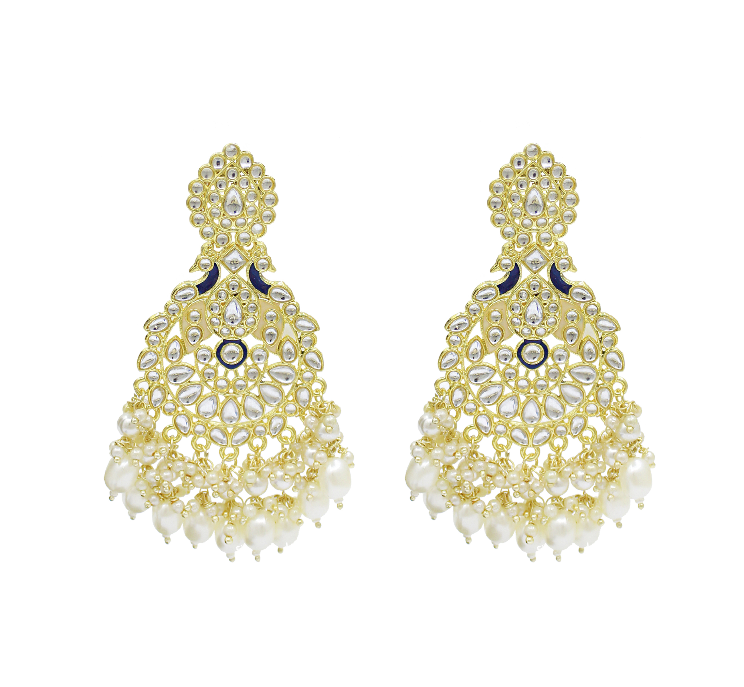 Peacock Design Meenakri Work Kundan Choker Necklace Set Drop Earrings