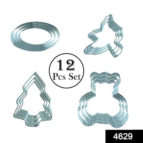 4629 Stainless Steel Diffrent Shape Cookie Cutter Set Baking Tools (Pack Of 12)