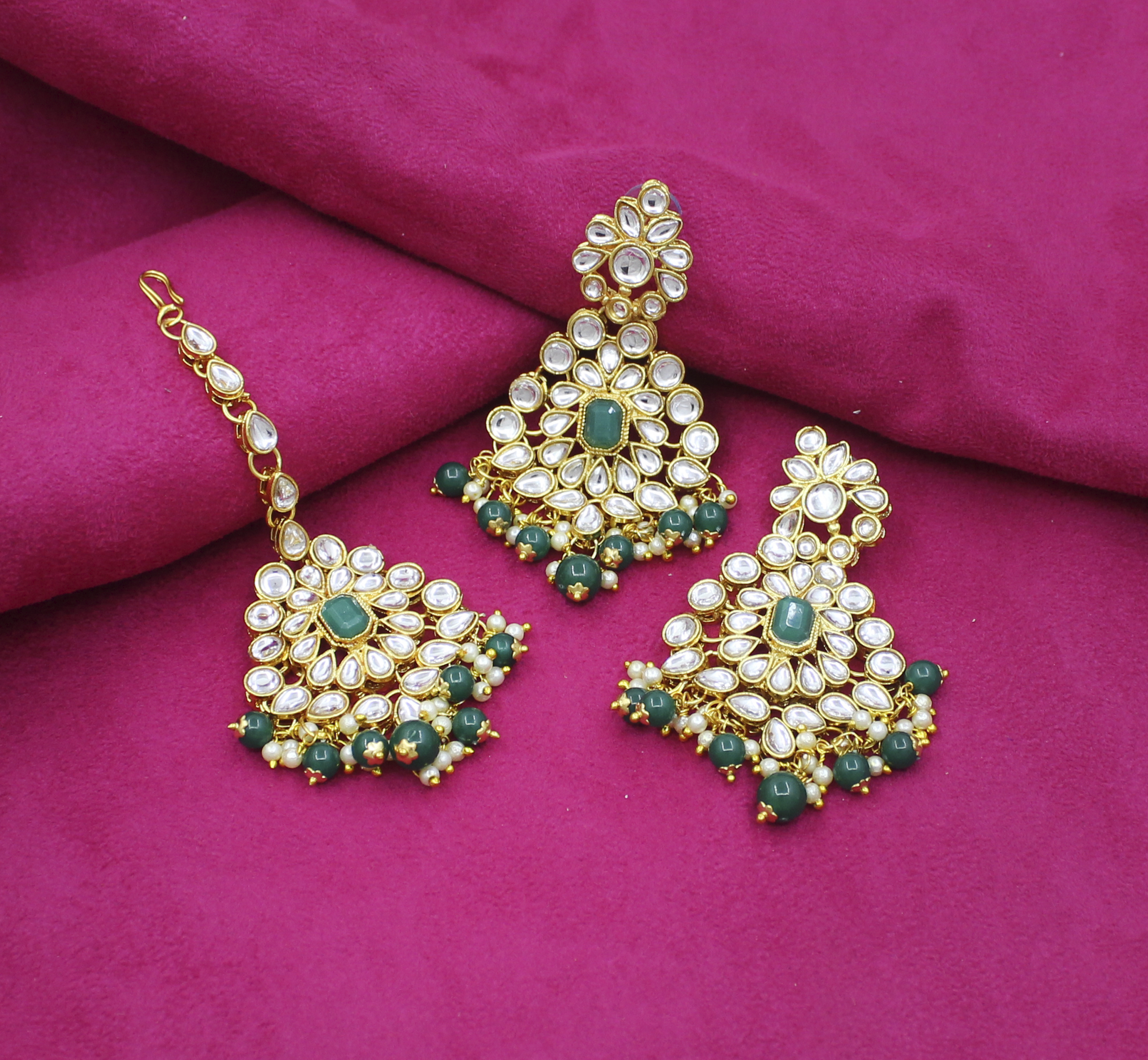 Ethnic Design Gold Plated Choker Necklace Set - 22cm Length, 5.5cm Width | Includes Drop Earrings, Maangtikka, Ideal For Weddings And Parties