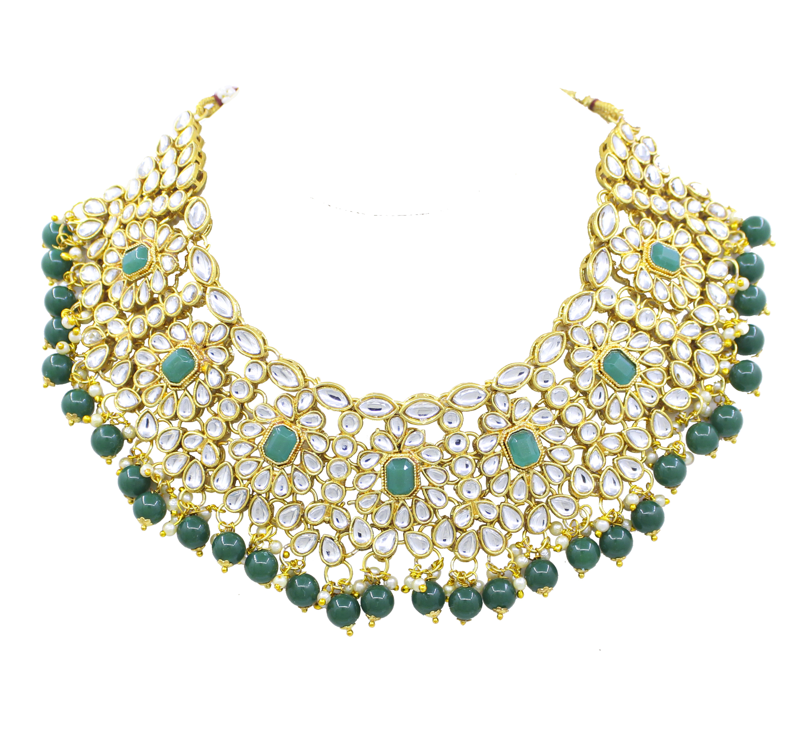 Ethnic Design Gold Plated Choker Necklace Set - 22cm Length, 5.5cm Width | Includes Drop Earrings, Maangtikka, Ideal For Weddings And Parties