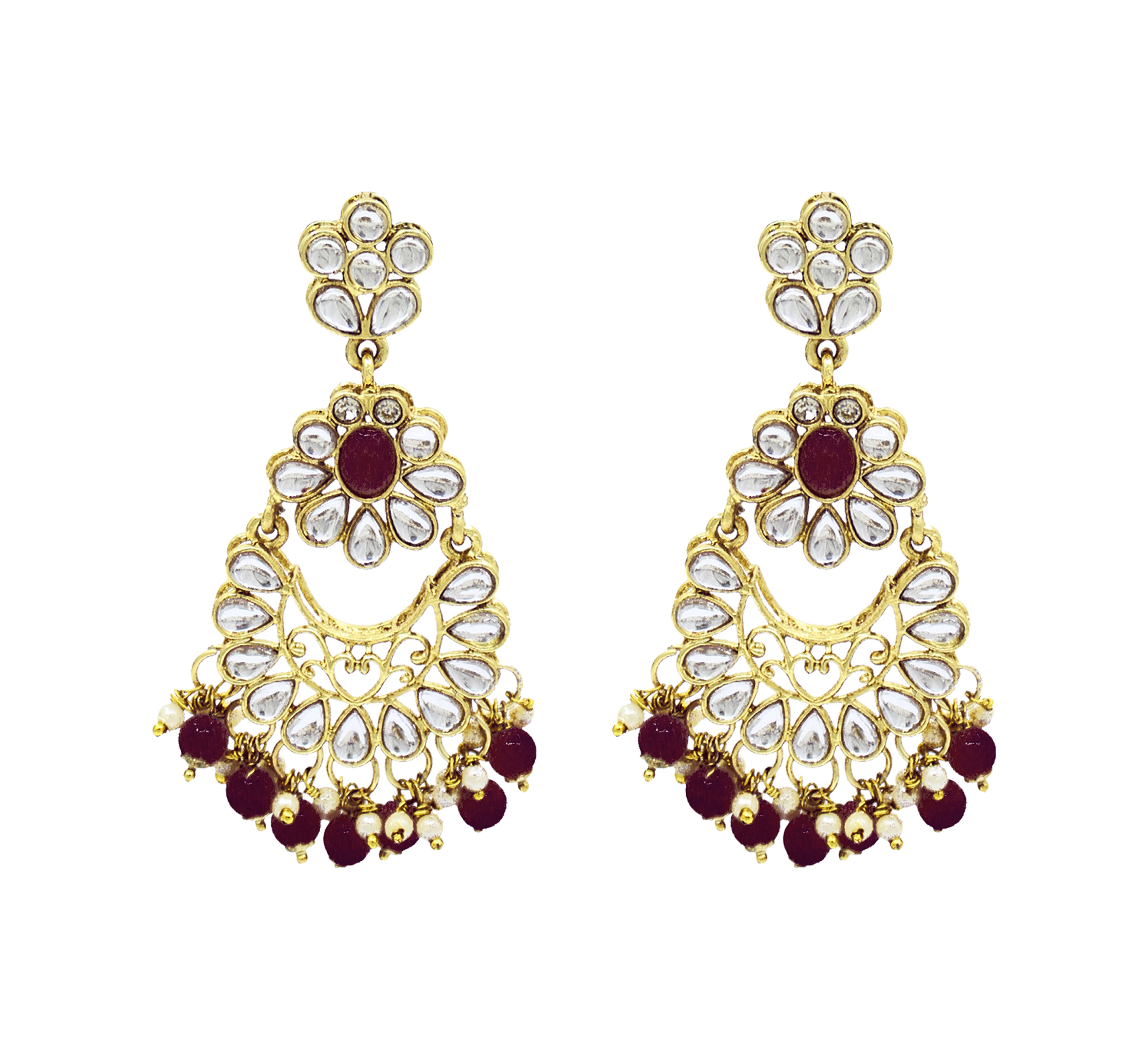 Kundan Choker Necklace Set - Gold Plated 19cm Length | Maroon Color Lightweight Earrings Maangtikka Included Perfect For Weddings And Parties